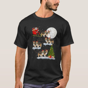 T-shirt Funny Xmas Lighting Tree Père Noël Riding Sheltie