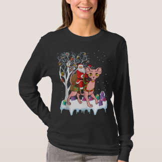 T-shirt Funny Xmas Lighting Tree Père Noël Riding Sphynx C