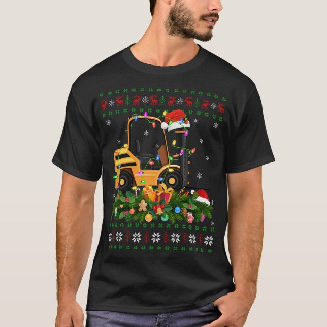 T-shirt Funny Xmas Lighting Tree Père Noël Ugly Forklift C (Devant)