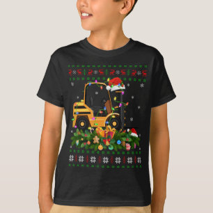 T-shirt Funny Xmas Lighting Tree Père Noël Ugly Forklift C