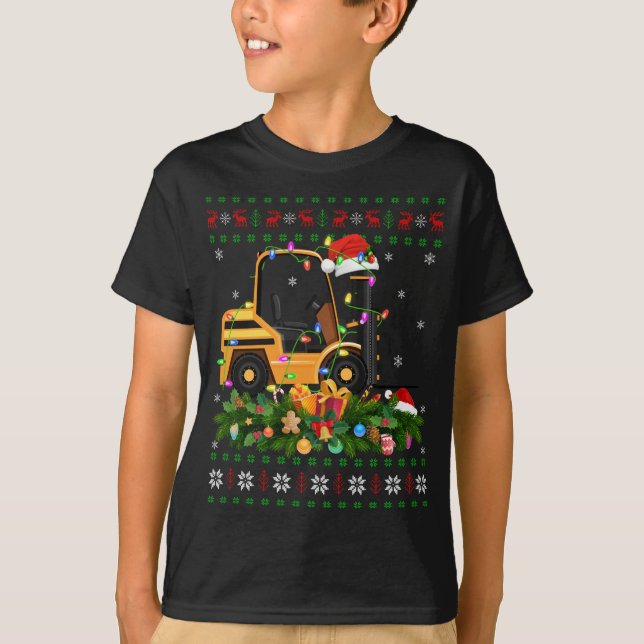 T-shirt Funny Xmas Lighting Tree Père Noël Ugly Forklift C (Devant)