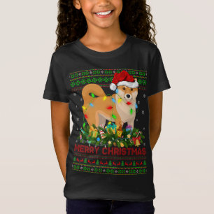 T-Shirt Funny Xmas Lighting Tree Père Noël Ugly Shiba Inu 
