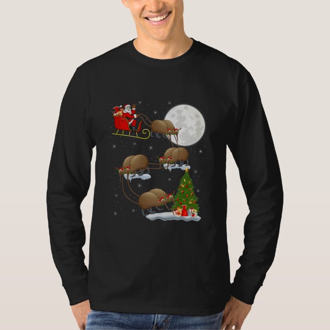 T-shirt Funny Xmas Lighting Tree Santa Riding Kiwi Bird (Devant)