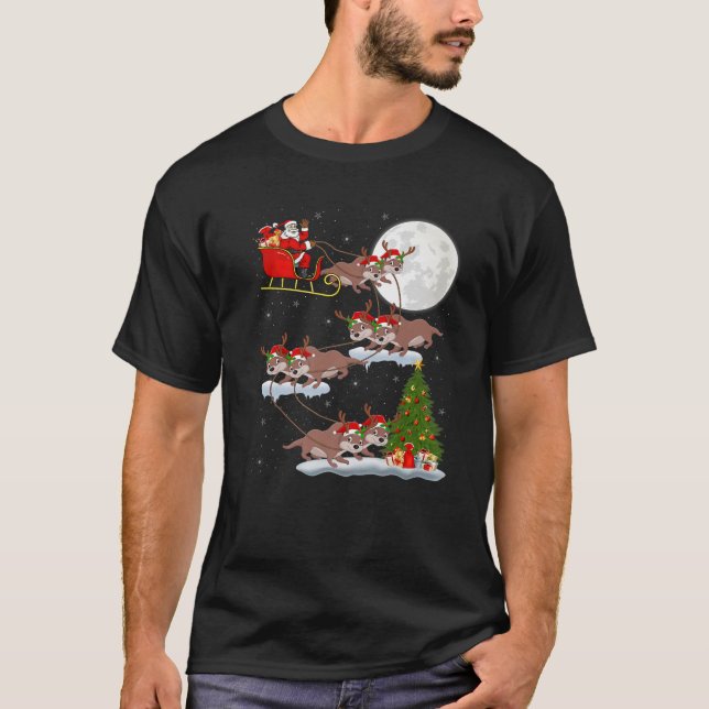 T-shirt Funny Xmas Lighting Tree Santa Riding Sea Otter Ch (Devant)