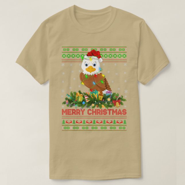 T-shirt Funny Xmas Lighting Tree Santa Ugly Eagle Christma (Design devant)