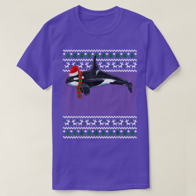 T-shirt Funny Xmas Santa Hat Orca Killer Whale Ugly Christ (Design devant)