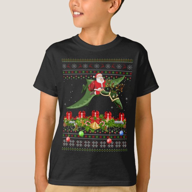 T-shirt Funny Xmas Ugly Père Noël équitation Pterodactyl B (Devant)