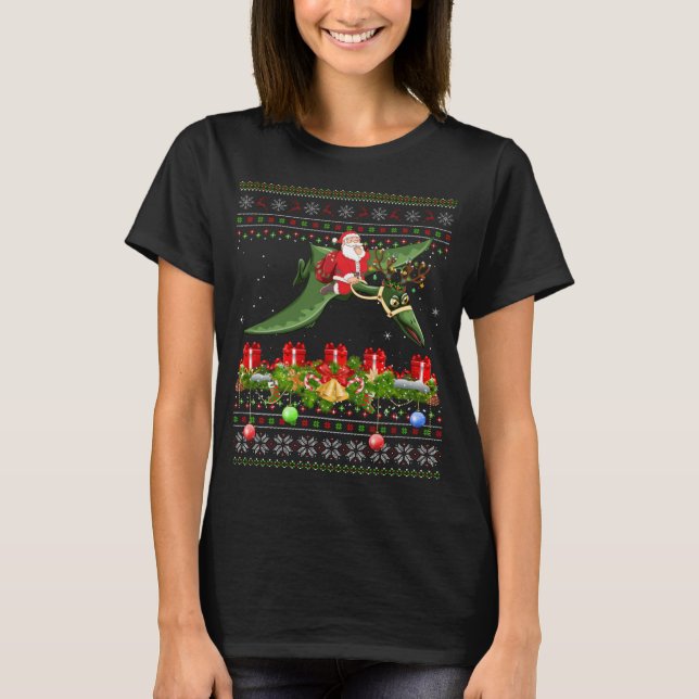 T-shirt Funny Xmas Ugly Père Noël équitation Pterodactyl B (Devant)