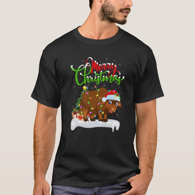 T-shirt Funny Yak Amoureux des animaux Noël Éclairage Yak  (Devant)
