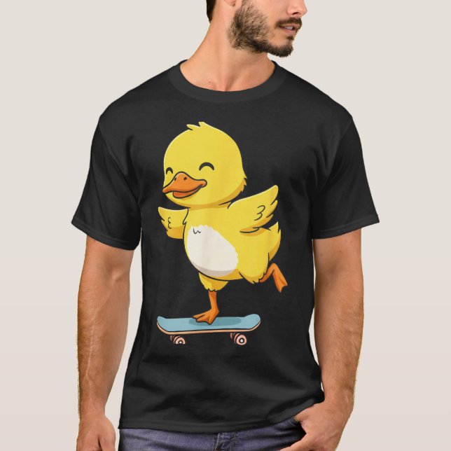 T-shirt Funny Yellow Duck Skater Skateboard Ballerina Zoo  (Devant)