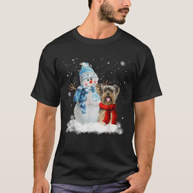 T-shirt Funny Yorkie Chien Noël Snowman Noël Pajam (Devant)