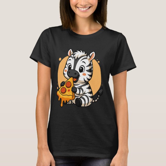 T-shirt Funny Zebra Eating Pizza Graphic Boys Girls Zebra  (Devant)