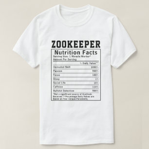 T-shirt Funny Zookeeper Nutrition Facts Personnel employé