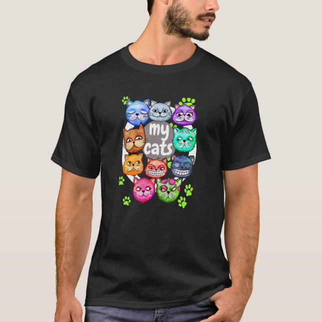 T-shirt Funy Cat Design My Cats Cats (Devant)