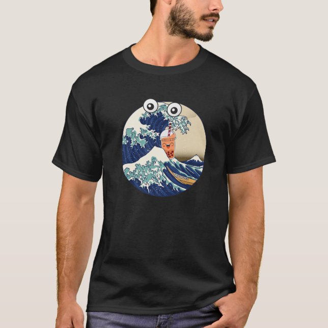 T-shirt Funy Kanagawa Grande vague Boire Boba Bubble Lait (Devant)