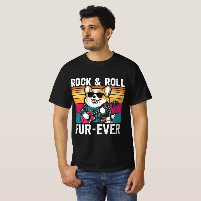 T-shirt Fur-Ever Rock & Roll With A Rockin Corgi (Devant entier)