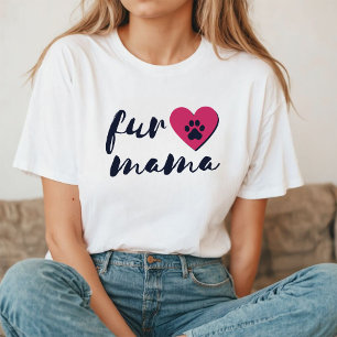 T-shirt Fur Mama Empreinte de patte de coeur noir et ros