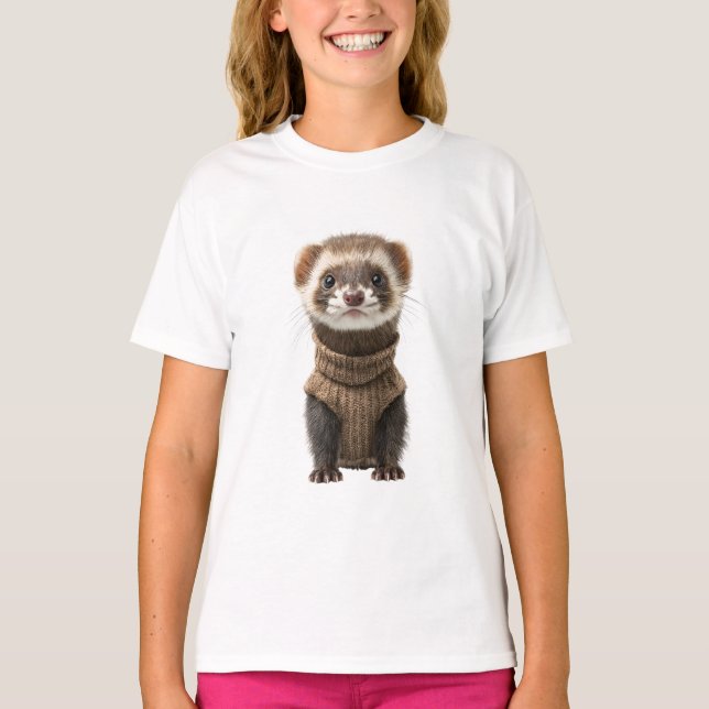 T-shirt Furet Brun Élégant dans un Pull Douillet Enfants (Devant)