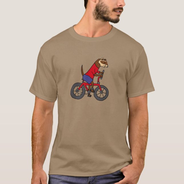 T-shirt Furet drôle montant la bicyclette rouge (Devant)