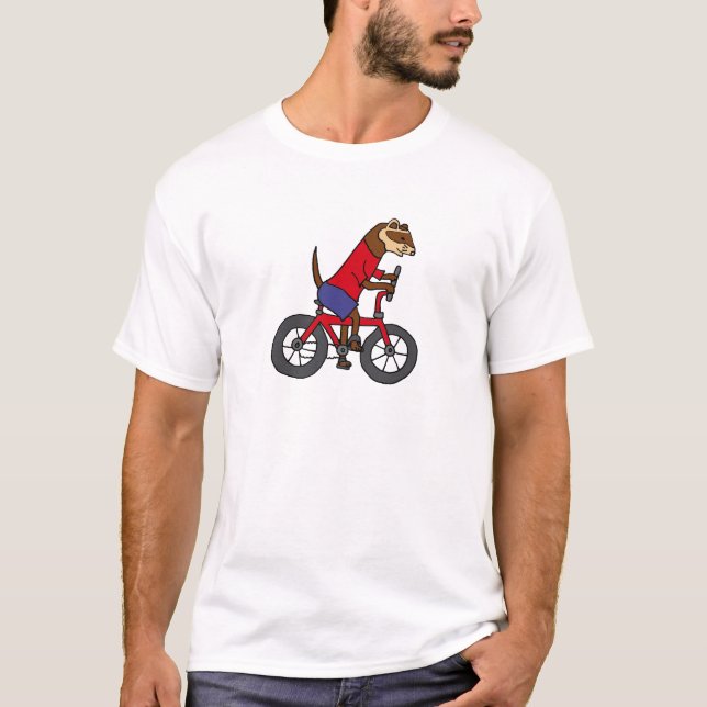 T-shirt Furet drôle montant la bicyclette rouge (Devant)