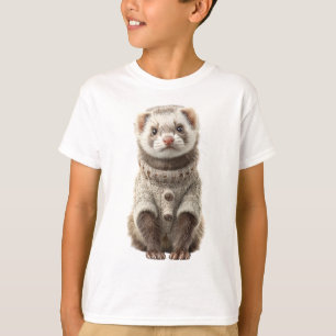 T-shirt Furet mignon portant un pull tricoté confortable p