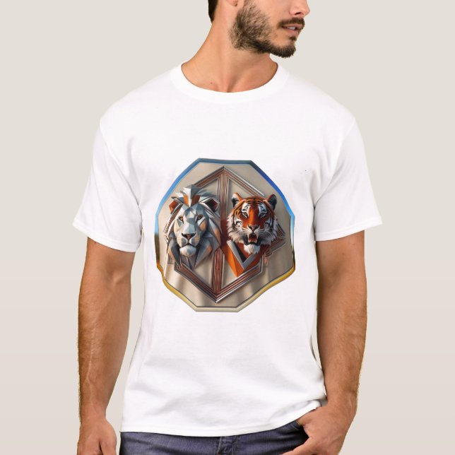 T-shirt Furie fractale : Lion contre Tigre (Devant)