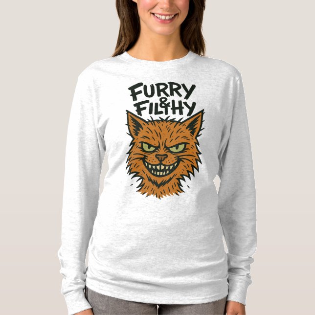 T-shirt "Furry & Filthy" Sassy Cat Long Manches (Devant)