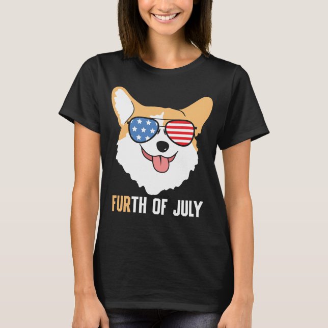 T-shirt FURth 4th Of July Corgi Dog  American Flag Sunglas (Devant)