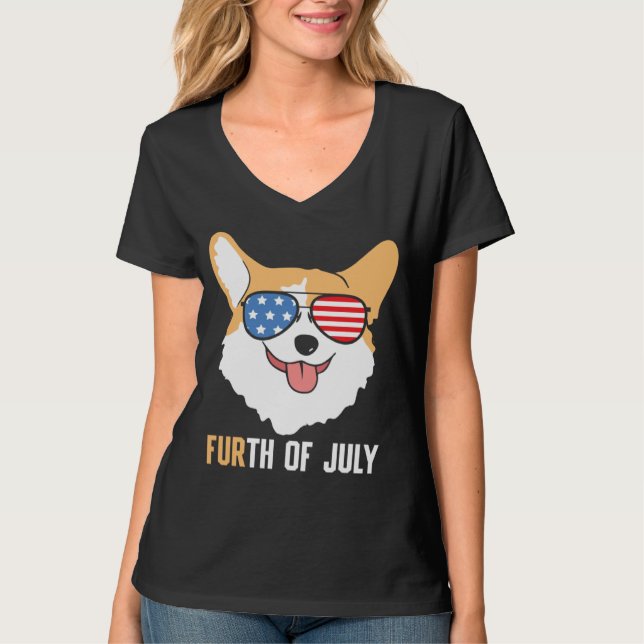 T-shirt FURth 4th Of July Corgi Dog  American Flag Sunglas (Devant)