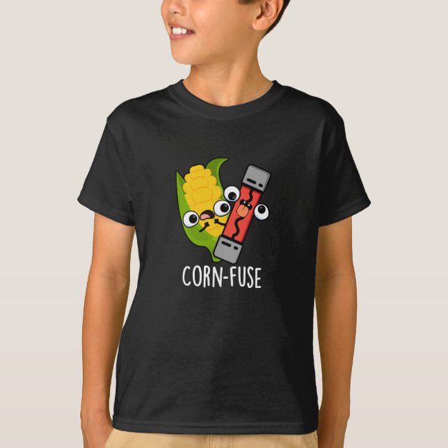 T-shirt Fusible de maïs Funny Confused Pun Dark BG (Devant)
