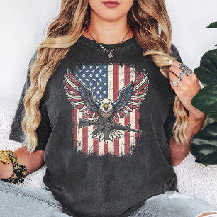 T-shirt Fusil Drapeau Américain Aigle Patriotique en Détre