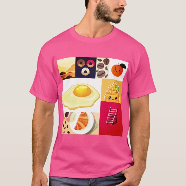T-shirt Fusion Abstraite – Œuf, Glace, Échelle & Café (Devant)