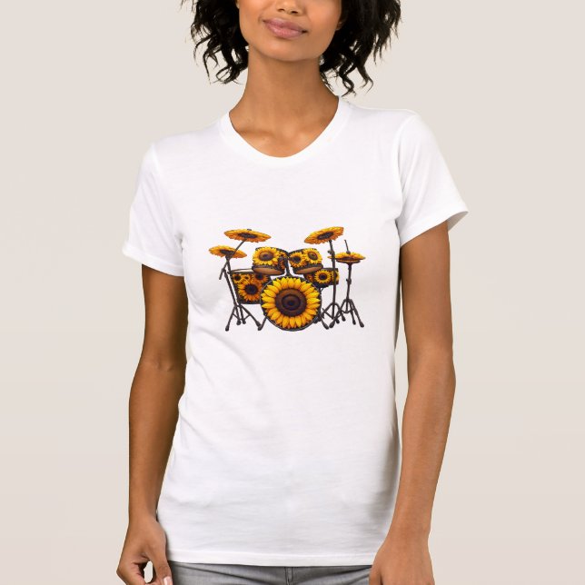 T-shirt Fûts Fleur de tournesol Musicien Musique Florale (Devant)