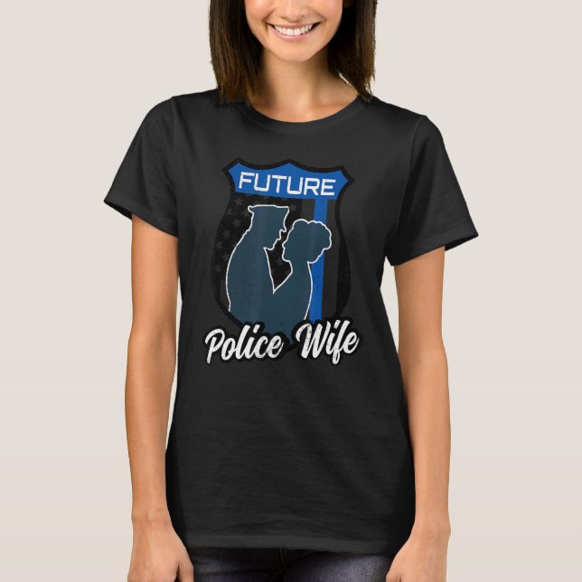 T-shirt Futur Femme de police Fiancée amie US Drapeau flic (Devant)