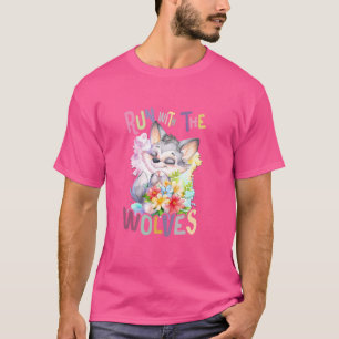 T-shirt futur loup alpha avec fleurs mignon loup animal