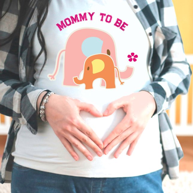 T-shirt Futur Maman Eléphant Rose avec Bébé (Créateur téléchargé)