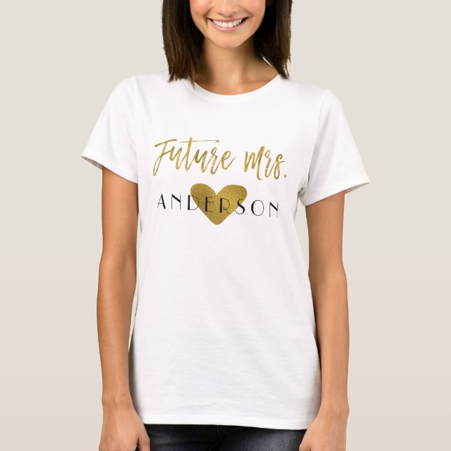 T-shirt Futur Mme Gold Foil et blanc avec coeur (Devant)