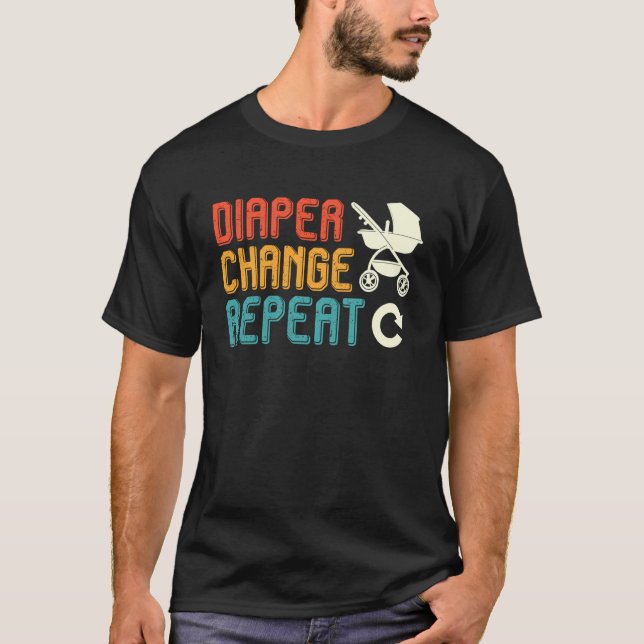 T-shirt Futur Papa CHANGER COUCHE RÉPÉTER Drôle Bientôt- (Devant)
