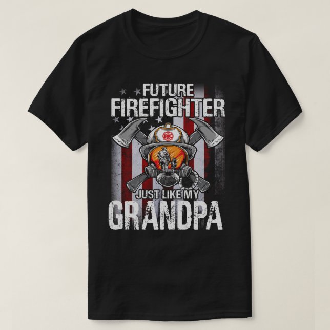 T-shirt Futur pompier comme mon GRANDPA US Drapeau (Design devant)