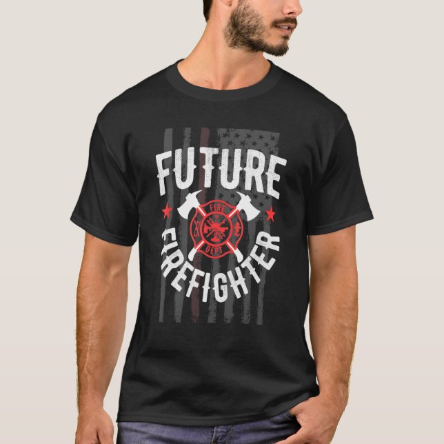 T-shirt Futur pompier Usa Flag Figher Firemen (Devant)