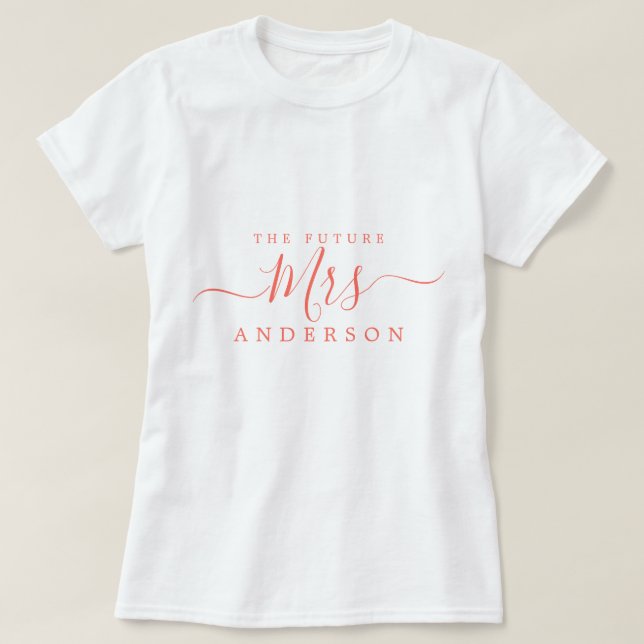 T-shirt Futur script Mme Chic Nom personnalisé Future mari (Design devant)