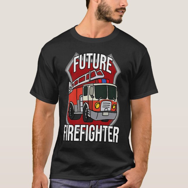 T-shirt Future Firefighter Fireman Fire Truck Car Kids Boy (Devant)