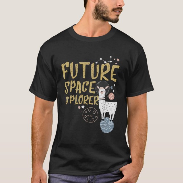 T-shirt Future Space Explorer Llama Astronaut S'amuser mig (Devant)