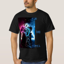 T-Shirt Futuriste Cyber-Gamer Bleu Néon et Rose