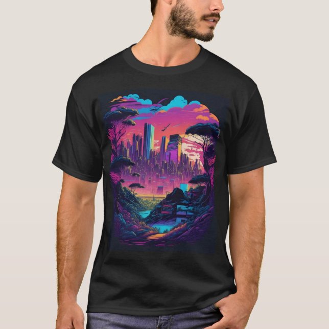 T-shirt Futuristic City in a Twilight Setting   (Devant)