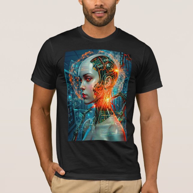 T-shirt Futuristic Cyborg Neural Network Sci-Fi Tech (Devant)