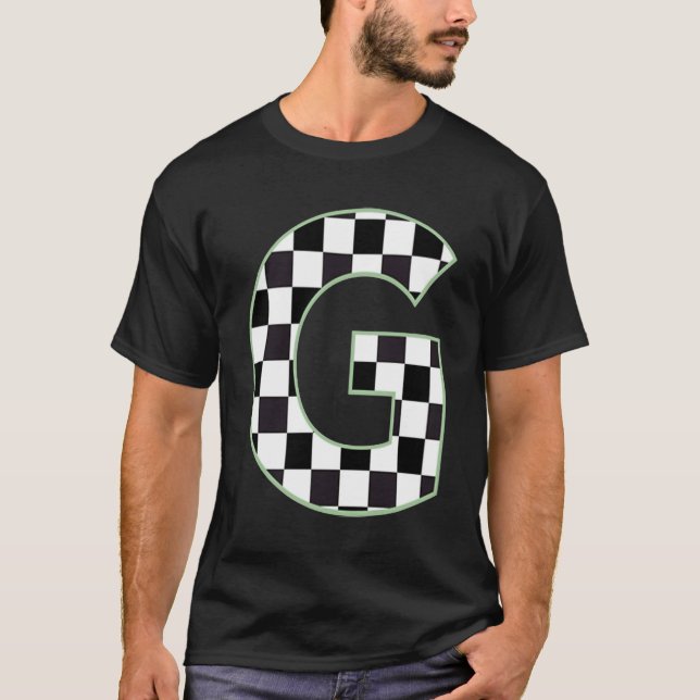 T-shirt G Initial Monogram black & white checkerboard (Devant)