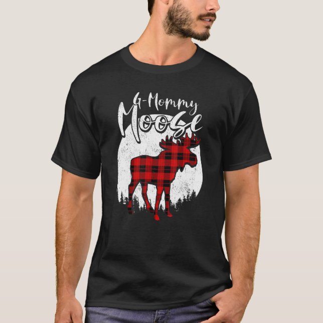 T-shirt G Momie Moose Rouge Plaid Buffalo Famille Correspo (Devant)