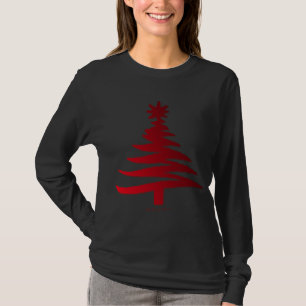 T-shirt Gabarit d'arbre de Noël moderne imprimé rouge