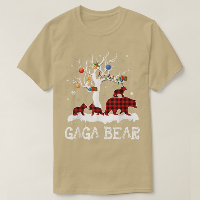 T-shirt Gaga Ours Pajama de Noël Rouge Plaid Buffalo Famil (Design devant)